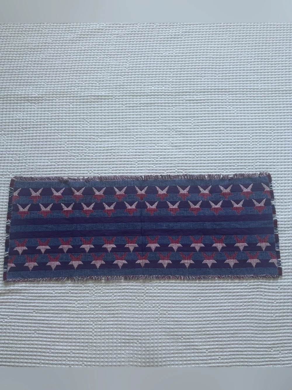 Stars & Stripes Patriotic Woven Table Runner Red White Blue 4th of July